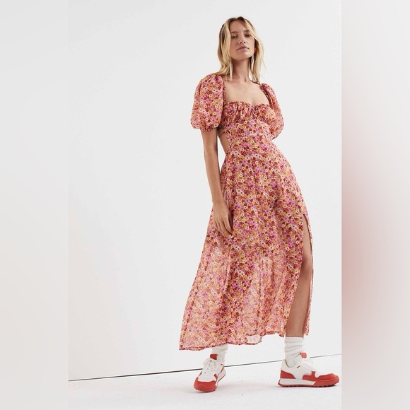 For Love And Lemons Dresses & Skirts - FOR LOVE & LEMONS FELICIA MIDI DRESS - RED FLORAL XS